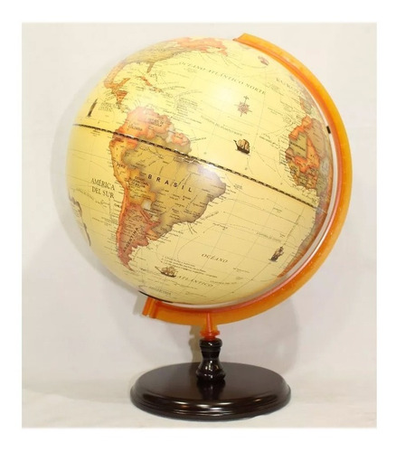 Globo Terraqueo 30cm Ø Base Madera Antiguo 309aw Lelab