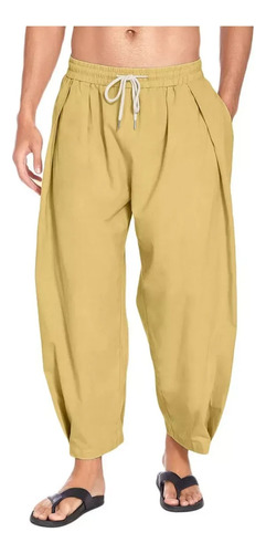 Pantalones De Playa De Algodón Y Lino Sueltos Para Hombres.