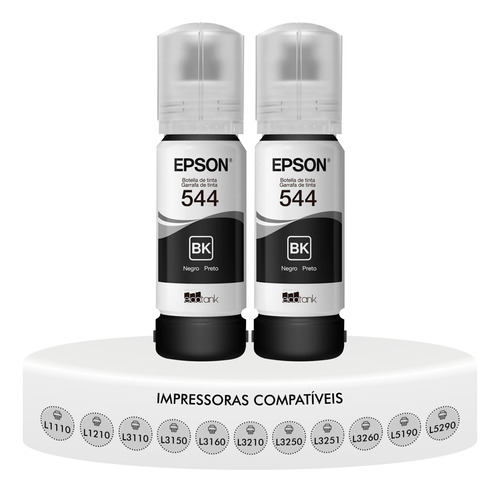 Kit 2 Refis De Tinta Epson T544 Original L3110 L3150 Preto