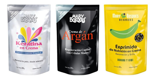 Kit X3u Baño De Crema Argan + Keratina + Banana Kiwi X250g