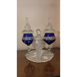 Set De 3 Carameleras Potiche De Cristal Antiguos