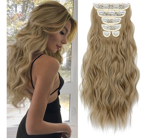 Extensiones De Cabello De Pelo Ondulado Cortinas Clip 6 Pzs