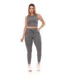 Conjunto Cropped Regata Canelada E Calça Jogger Feminina