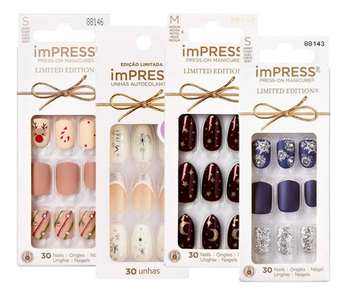 Kit Unhas Autocolantes Kiss Impress Edição De Natal C/4