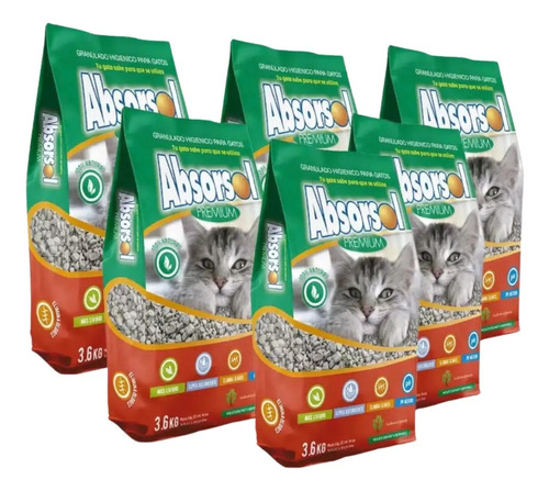 Piedritas Para Gatos Absorsol Premium 6u X3.6kg Piedras Gato