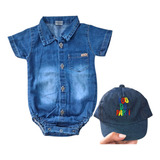 Body Calor Camisa Jeans Boné Sol  Menino Recém Nascido Kids