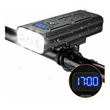 Farol Bike 3 Leds T6 Ecooda Medidor De Bateria Digital 18hrs Cor Preto