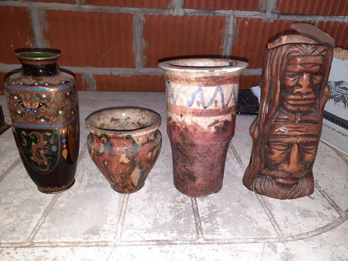Lote De 3 Floreros Y 1 Maceta En Ceramica