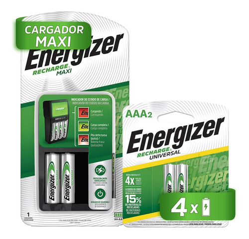 Cargador De Pilas Energizer Maxi + 2 Pilas Aaa Recargables