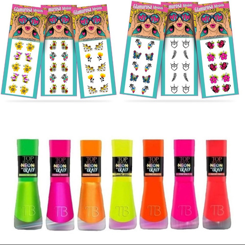  100 Adesivos De Unhas E 7  Esmaltes Neon Top Beauty