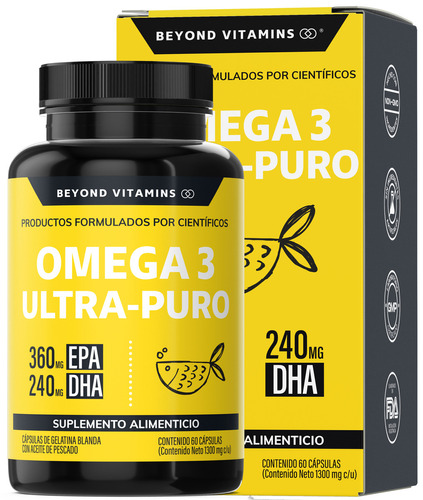 Omega 3 Premium 1000mg | Suplemento Alimenticio | Aceite De Pescado Como Tg | Beyond Vitamins | Sin Sabor | Sin Rellenos - 60 Cápsulas