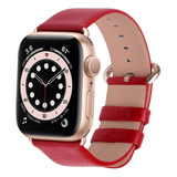 Correa Cuero Para Apple Watch 42/44/45/49 Rojo/rosa Dorado