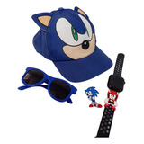 Reloginho Personalizado Do Sonic Com Boné E Oculos Correia Azul