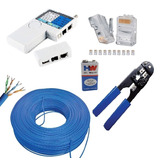 Kit 100m Cabo Rede + Testador Prof+ Alicate +50 Rj45 Bateria