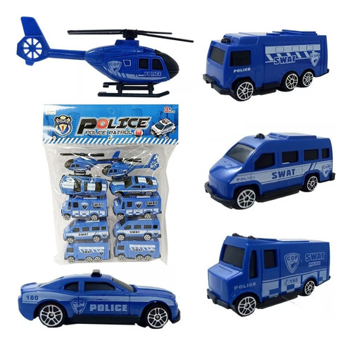 Set Auto Policia Bombero X10 Helicoptero Camion Juguete Niño