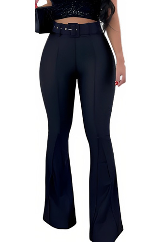 Calça Flare Feminina Cintura Alta Com Cinto Cirre