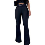 Calça Flare Feminina Cintura Alta Com Cinto Cirre