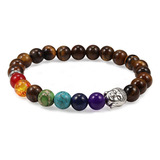 Pulsera Buda Cuarzo Ojo De Tigre 7 Chakras + Estuche 