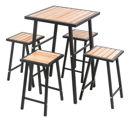 Conjunto De Mesa E 4 Bancos Quadrado Preto P/ Sacada Pequena