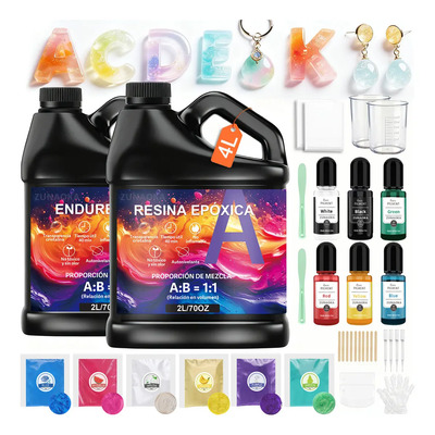 Zunaoka 4l Resina Epóxica Profesional De Alta Calidad 1:1 Con Pigmentos, Polvo Perlado Y Herramientas Resina Transparente Anti-amarillento Para Manualidades, Diy, Muebles Y Proyectos Creativos | Envío gratis