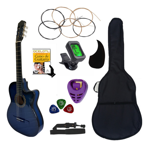 Guitarra Acústica Curva Ocelotl® Crvitality Paquete Vital De Accesorios Color Azul Orientación De La Mano Derecha