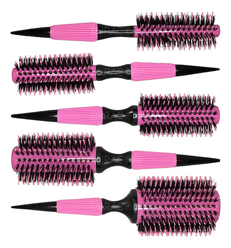 Kit 5 Escovas Profissionais Cabelo Cerdas Javali - Rosas Cor Amarelo