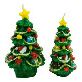 Kit 2 Velas Árvore Pinheiro De Natal 14,5cm 12,5cm Decoração Cor Verde