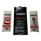 Pack Zippo Original Gasolina 355 Ml + Piedras + Mecha  
