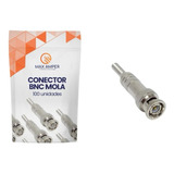Kit 100 Conector Bnc Mola E Parafuso Plug Cftv - Premium 