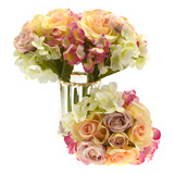 Pack 2 Ramo Flores Artificiales Rosas Jazmín Novia Deco 25cm