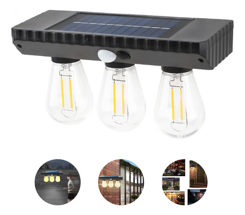 Lampada Energia Solar De Parede Com Sensor Conjunto De 3 Luz