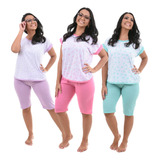 Kit 3 Pijamas Pescador Adulto Feminino Confortável Senhora