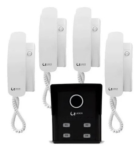 Porteiro Coletivo Lr804 + 4 Fones Lider Interfone 4 Pontos