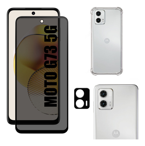 Kit Para Moto G73 5g - Película Privacidade + Capa + Câmera