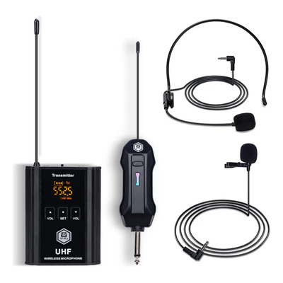 Micrófono Inalámbrico Dinámico UHF Corbatero Solapa y Diadema Recargable | Envío gratis