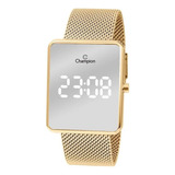 Relógio De Pulso Champion Digital Ch40080 Com Corpo Dourado,  Digital, Para Feminino, Fundo  Cinza, Com Correia De Aço Cor Dourado, Subdials De Cor Branco, Ponteiro De Minutos/segundos Branco, Bisel C