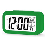 Reloj Despertador Digital Luz Lcd Temperatura Fecha 62115 Color Verde