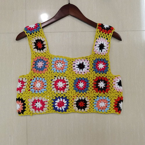 Top Corto Crochet Para Mujer Camiseta Sin Mangas Con Borlas