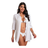 Camisão Saída De Praia Chemise Viscose Branca Caty