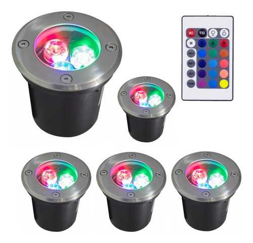 5 Pzas Spot Led Empotrable Para Piso Exterior Led 3w Rgb