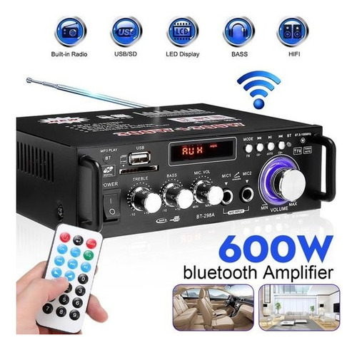 Amplificador De Potência Usb Bluetooth 600w Com Controle