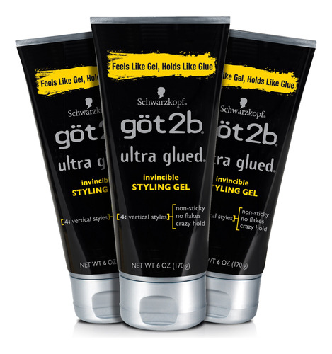 Got2b Gel Para El Cabello Invincible Ultra Glued, 6 Oz (3 U.