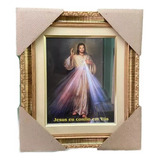 Quadro Jesus Misericordioso Resinado Com Vidro 32x38cm Cor Colorido Cor Da Armação Dourado