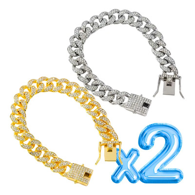 Pulsera Cubana Esclava Con Doble Fila De Diamantes Color Plateado Y Dorado Largo 18 Cm 2 Piezas | MercadoLibre