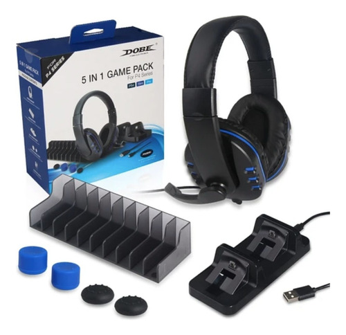 Audífonos Gamer Dobe Negros Pack 5 En 1 Ps4 Slim Pro