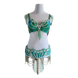 Conjunto De Presentación Verde 36b Bellydance Danza Árabe