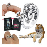 Anel Prata 925 Ajustável Tigre 3d Mini Tiger + Bag Lobo