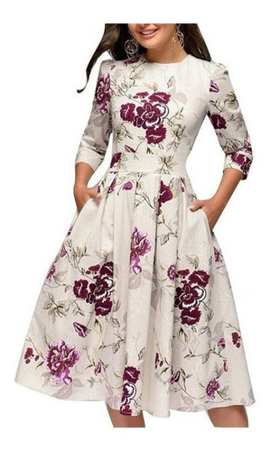 Vestido Mujer Floral Vintage Vestido Elegante Midi Noche 185