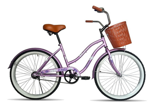 Bicicleta De Paseo Femenina Black Panther Vintage Cruiser  2020 R26 Único 1v Freno Contrapedal Color Violeta Con Pie De Apoyo