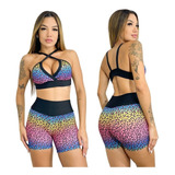 Conjunto Short E Top Fitness Academia  Cós Alto